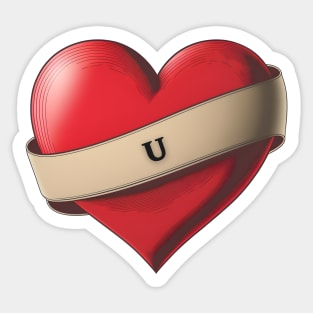 U - Lovely Red Heart With a Ribbon Sticker